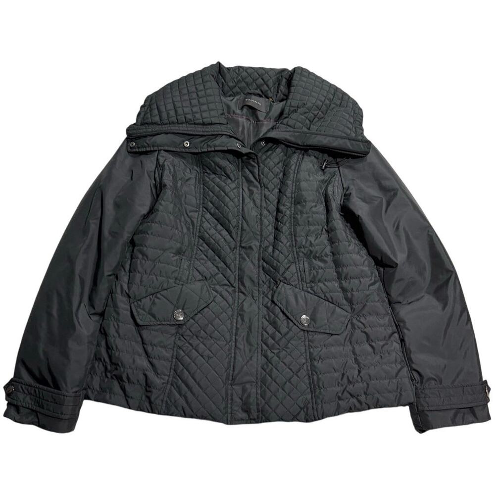 Tahari Winter Jacket Down Filled Quilted Winter Womens Size XL Black Zip & Snap